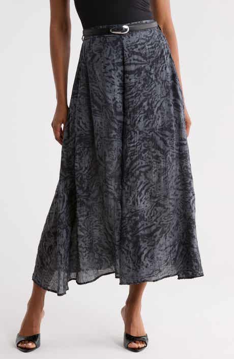 Printed Midi Skirt with Belt