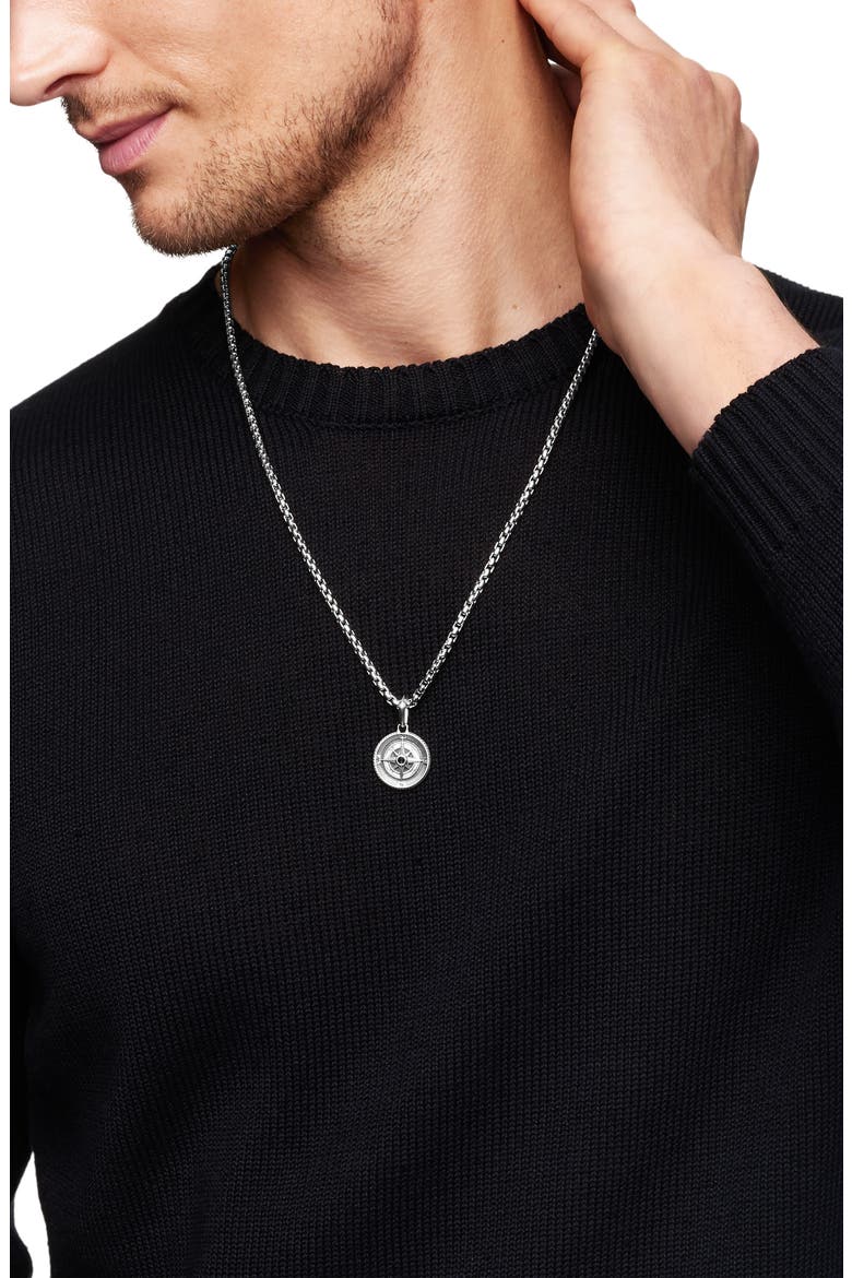 Maritime Compass Amulet with Black Diamond, Alternate, color, SILVER/ BLACK DIAMOND
