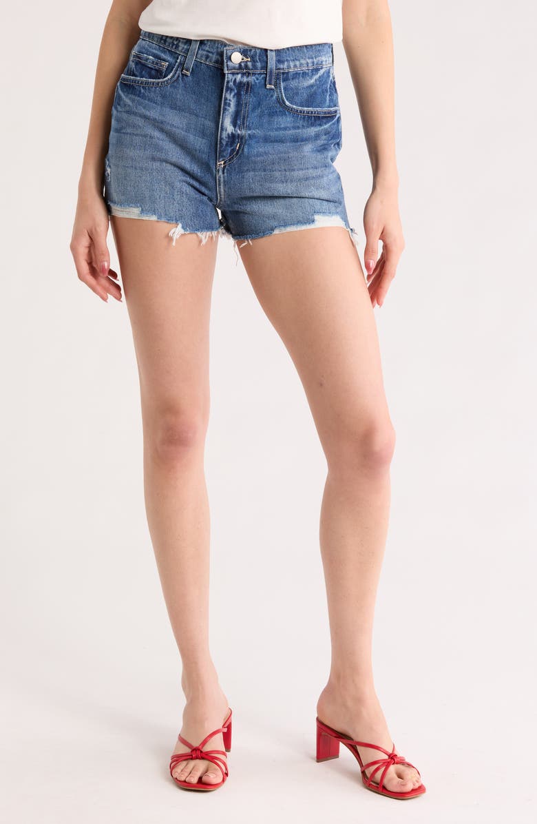 L'AGENCE Clark High Waist Denim Shorts, Main, color, Brentwood Destruct