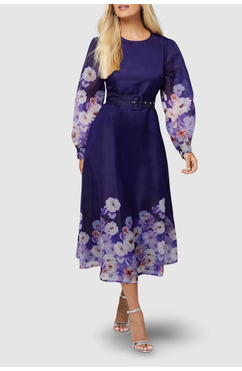 Wallis Petite Floral Print Belted Midi Dress, Alternate, color,