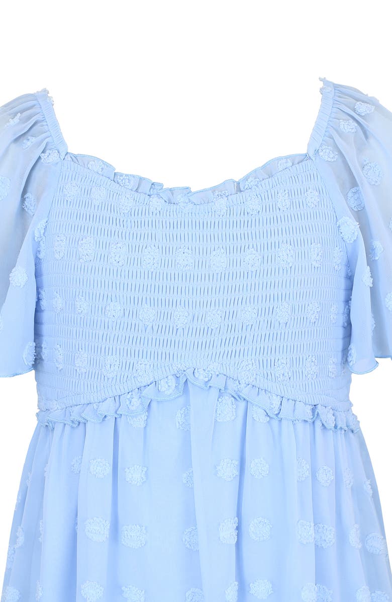 Zunie Kids' Clip Dot Smocked Chiffon Dress, Alternate, color, Sky Blue