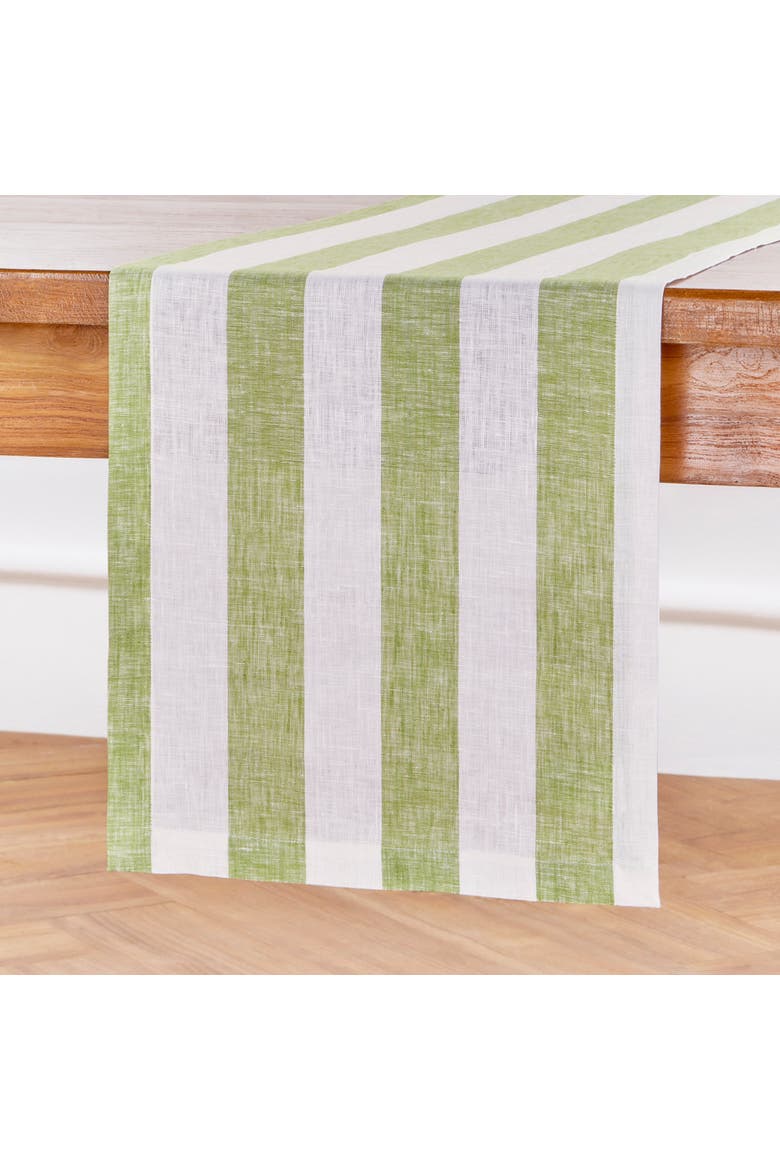 Linen Table Runner - Cabana Stripe, Alternate, color, Green and White