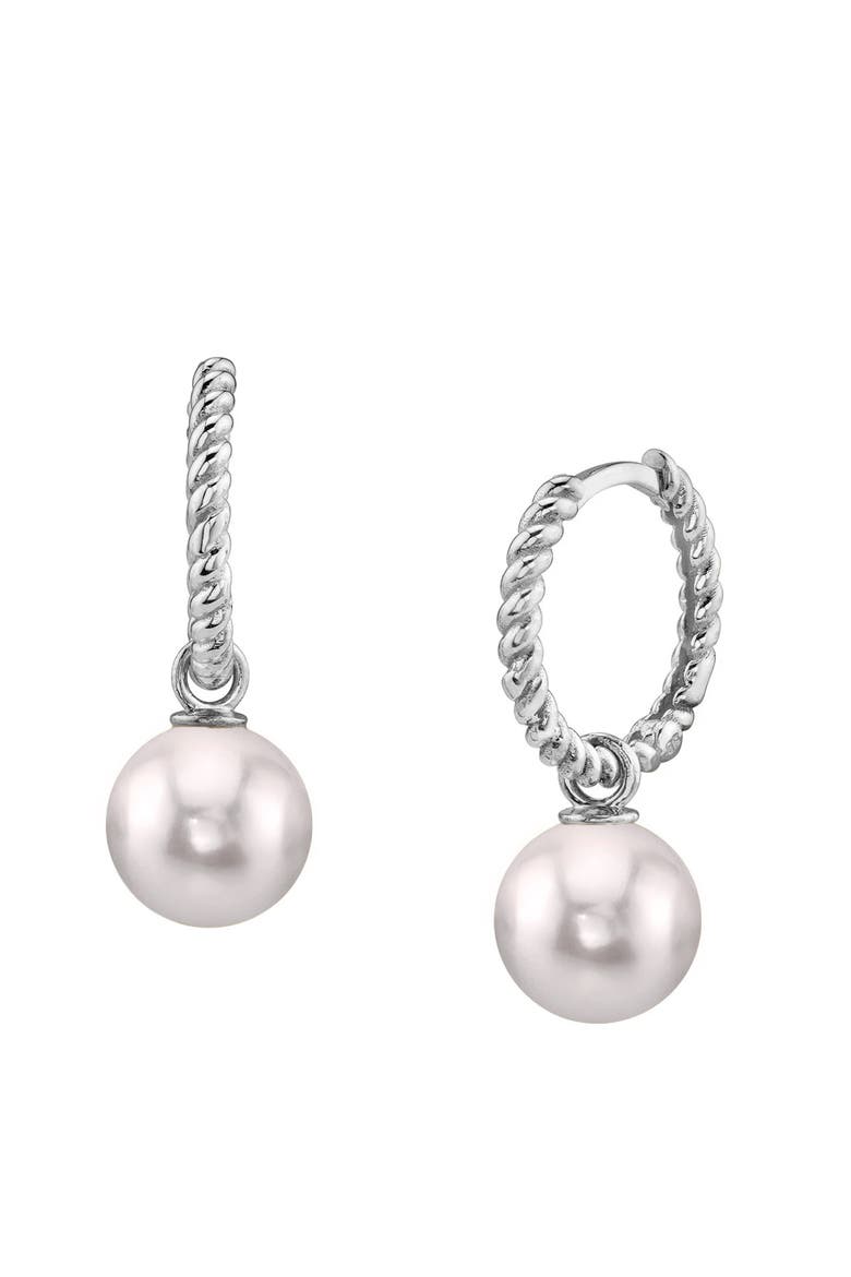 Japanese Akoya Pearl Hoop Via Earrings, Main, color, White Gold
