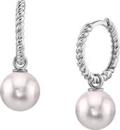 The Pearl Source Japanese Akoya Pearl Hoop Via Earrings