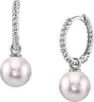 The Pearl Source Japanese Akoya Pearl Hoop Via Earrings