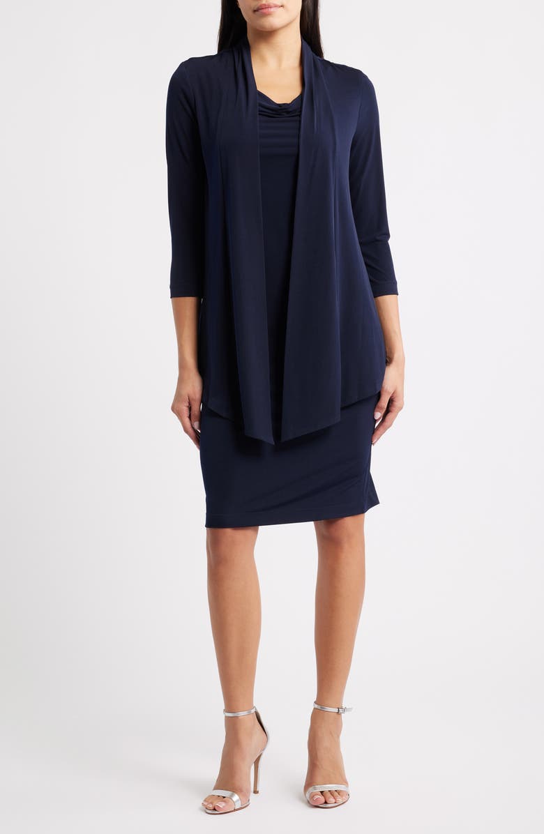 Connected Apparel Long Sleeve Mock Jacket Dress, Main, color, Midnight