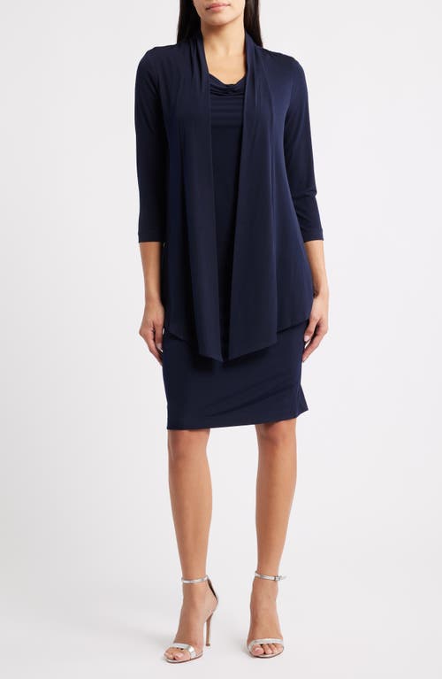 Connected Apparel Long Sleeve Mock Jacket Dress in Midnight 