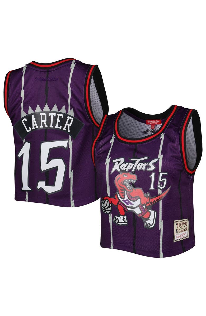 Mitchell & Ness Women's Mitchell & Ness Vince Carter Purple Toronto Raptors 1998 Hardwood Classics Crop Player Tank Top, Main, color,