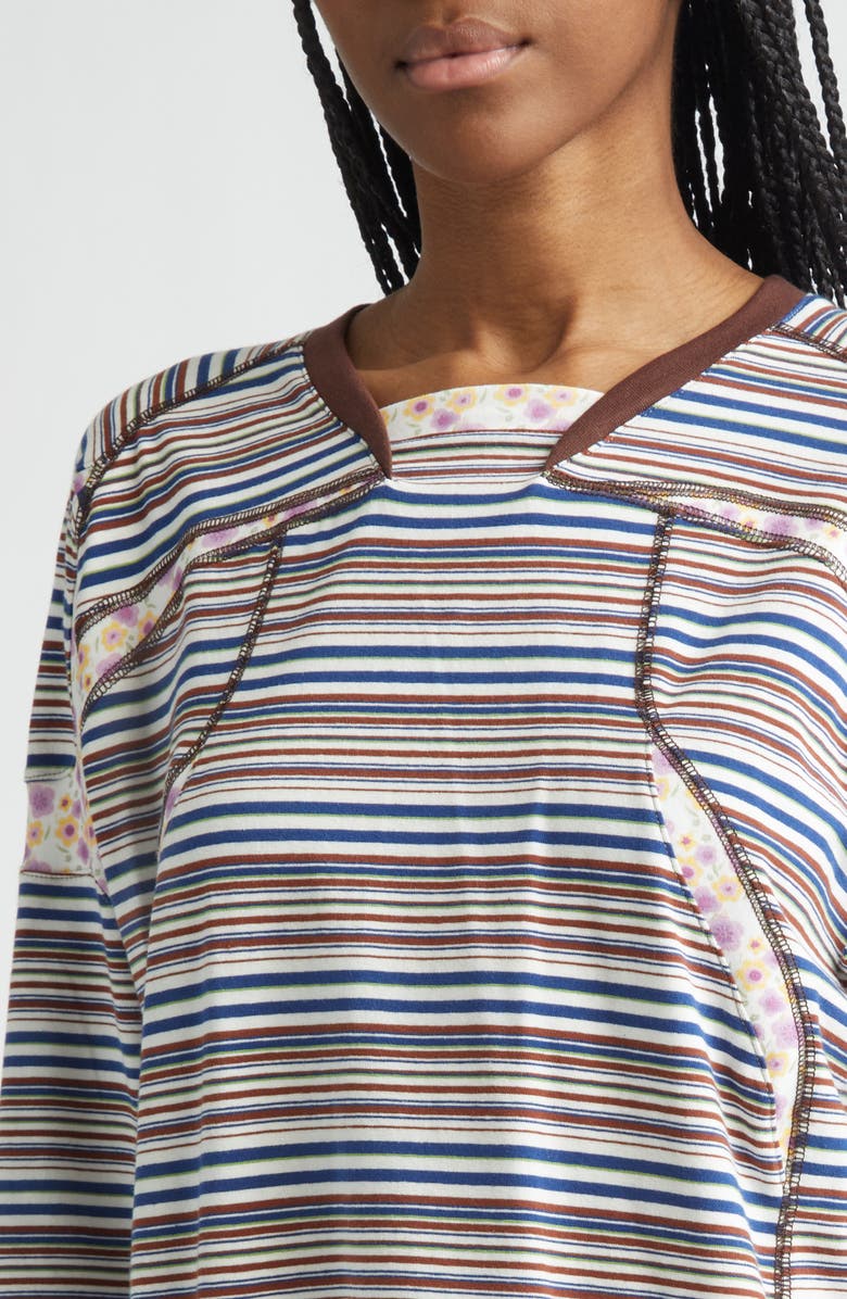 Paolina Russo Sport Floral Stripe Raglan Sleeve T-Shirt, Alternate, color, White And Brown Stripes