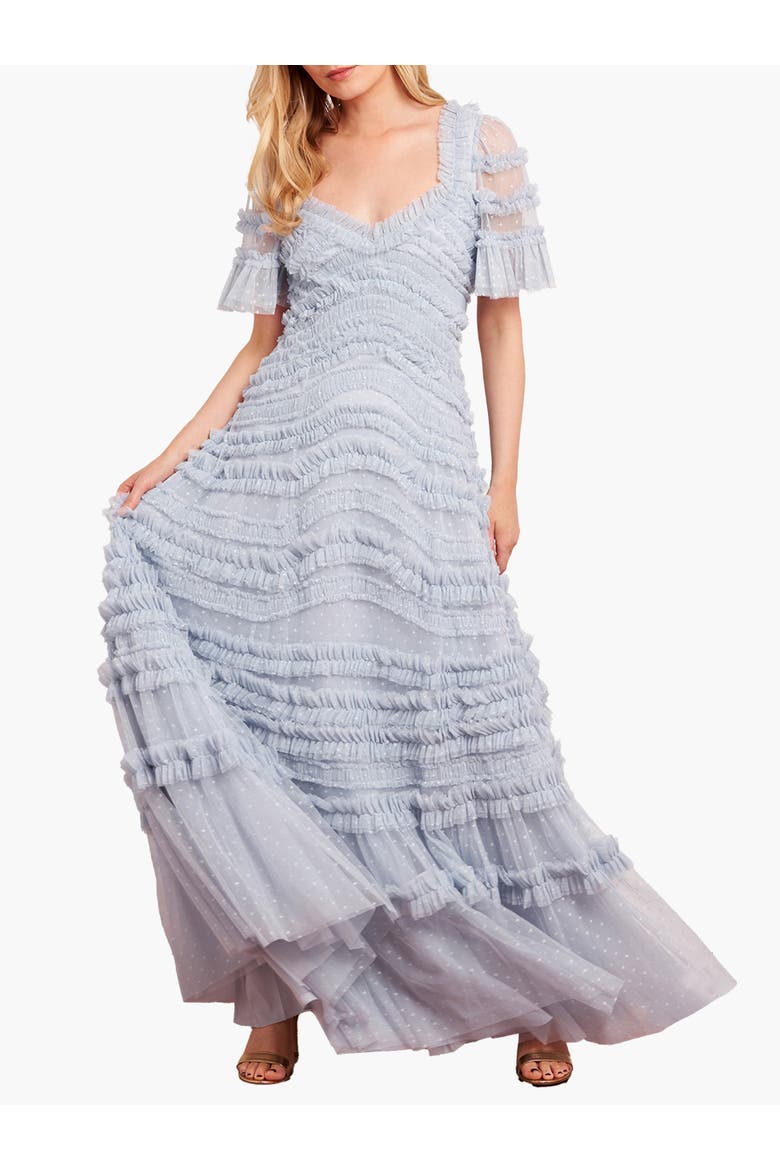 Amara Ruffle Gown, Main, color, Skylight