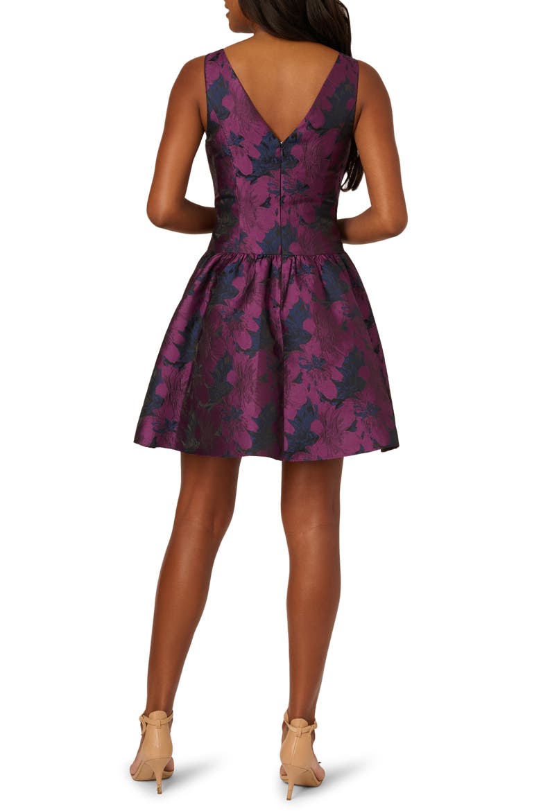 Sleeveless Floral Jacquard Drop Waist Cocktail Dress, Alternate, color, NAVY/ PLUM