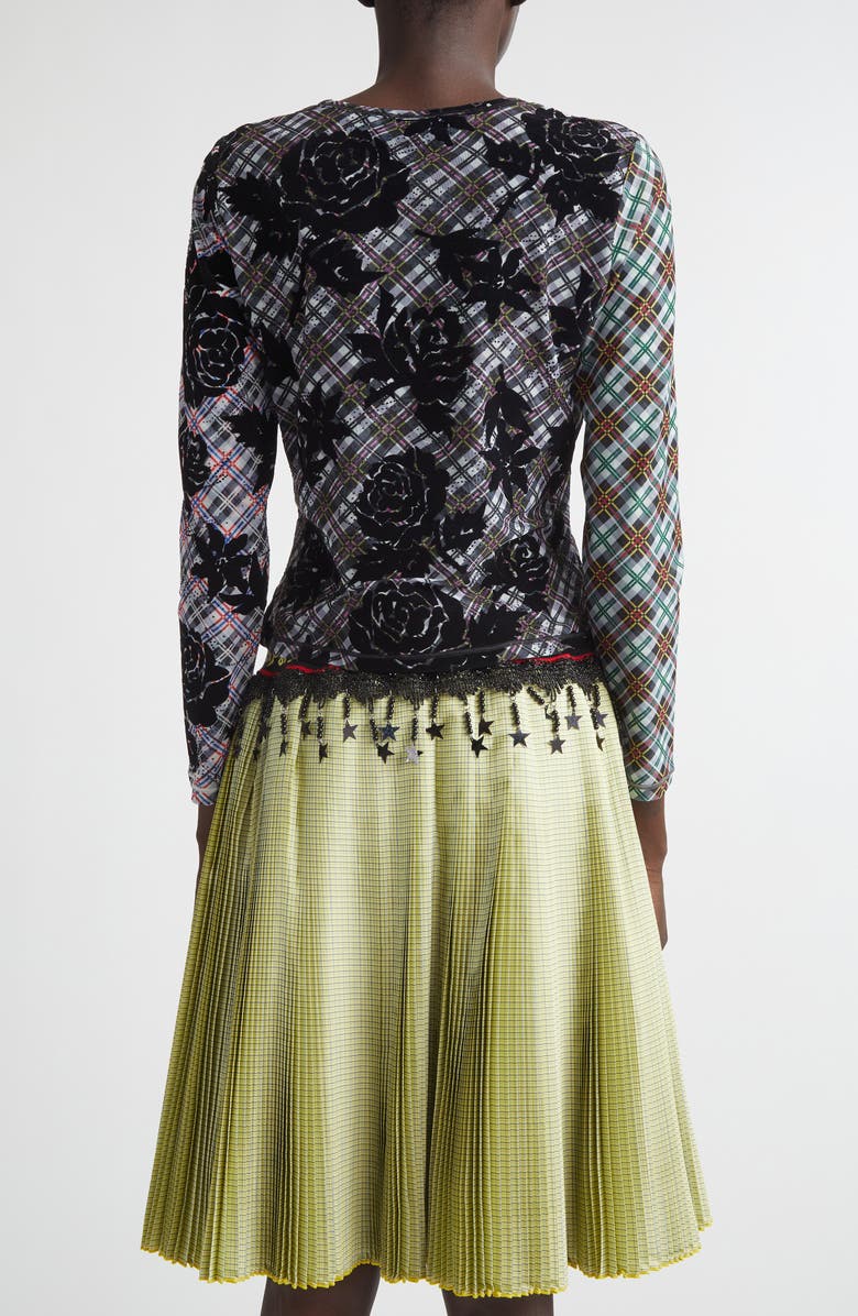 Chopova Lowena Picnic Plaid Flocked Mesh T-Shirt, Alternate, color, Black Multi