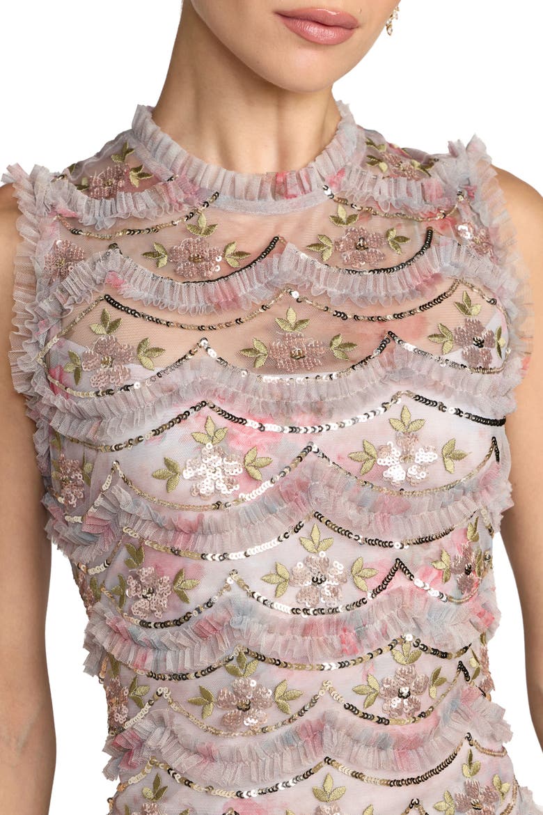 Sleeveless Sequin Tiered Ruffle Midi Dress, Alternate, color, Pastel Multi