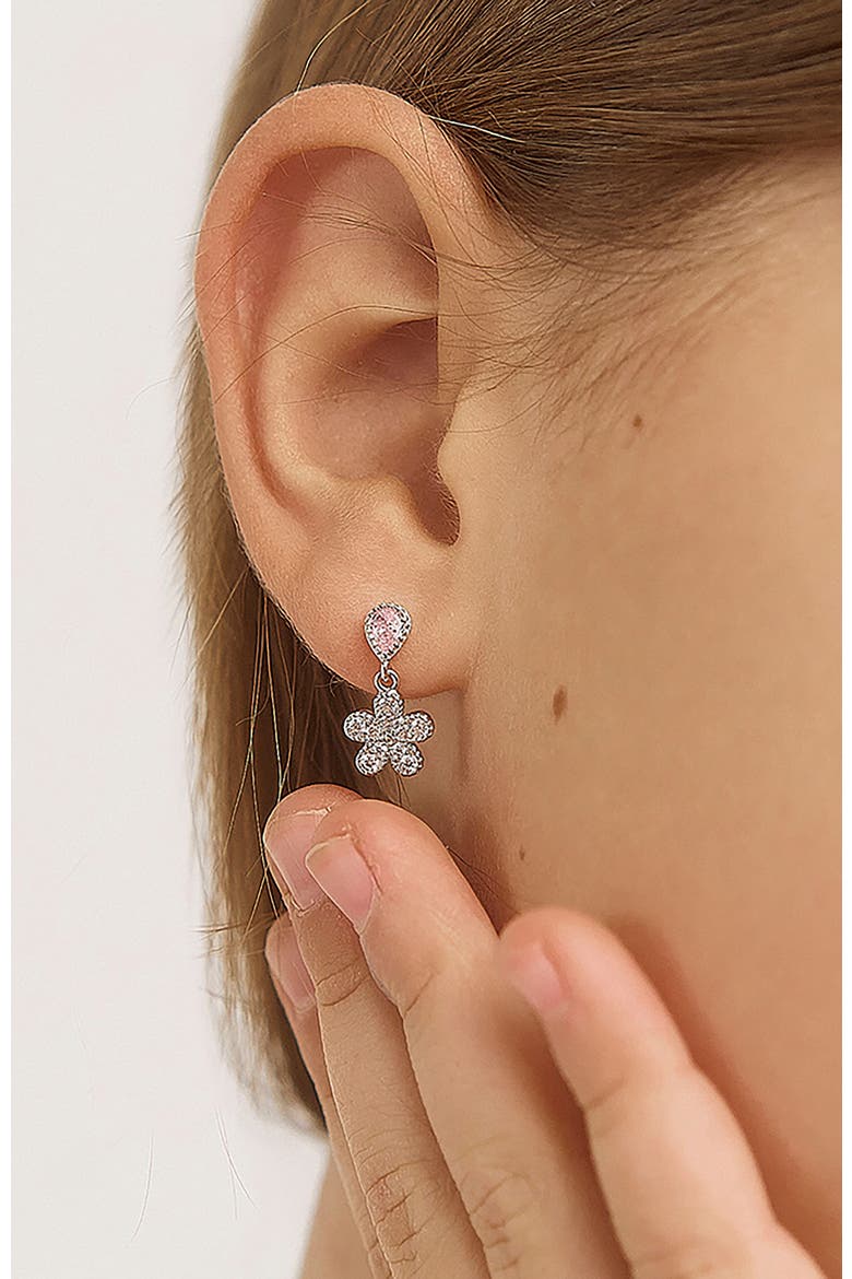 Groovy Cubic Zirconia Flower Dangle Earrings, Alternate, color, Pink