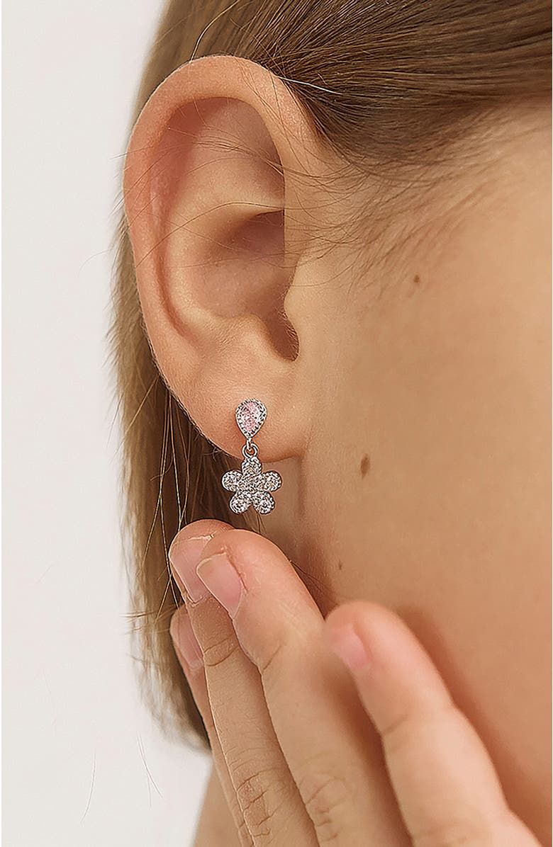 In Season Jewelry Groovy Cubic Zirconia Flower Dangle Earrings, Alternate, color, Pink