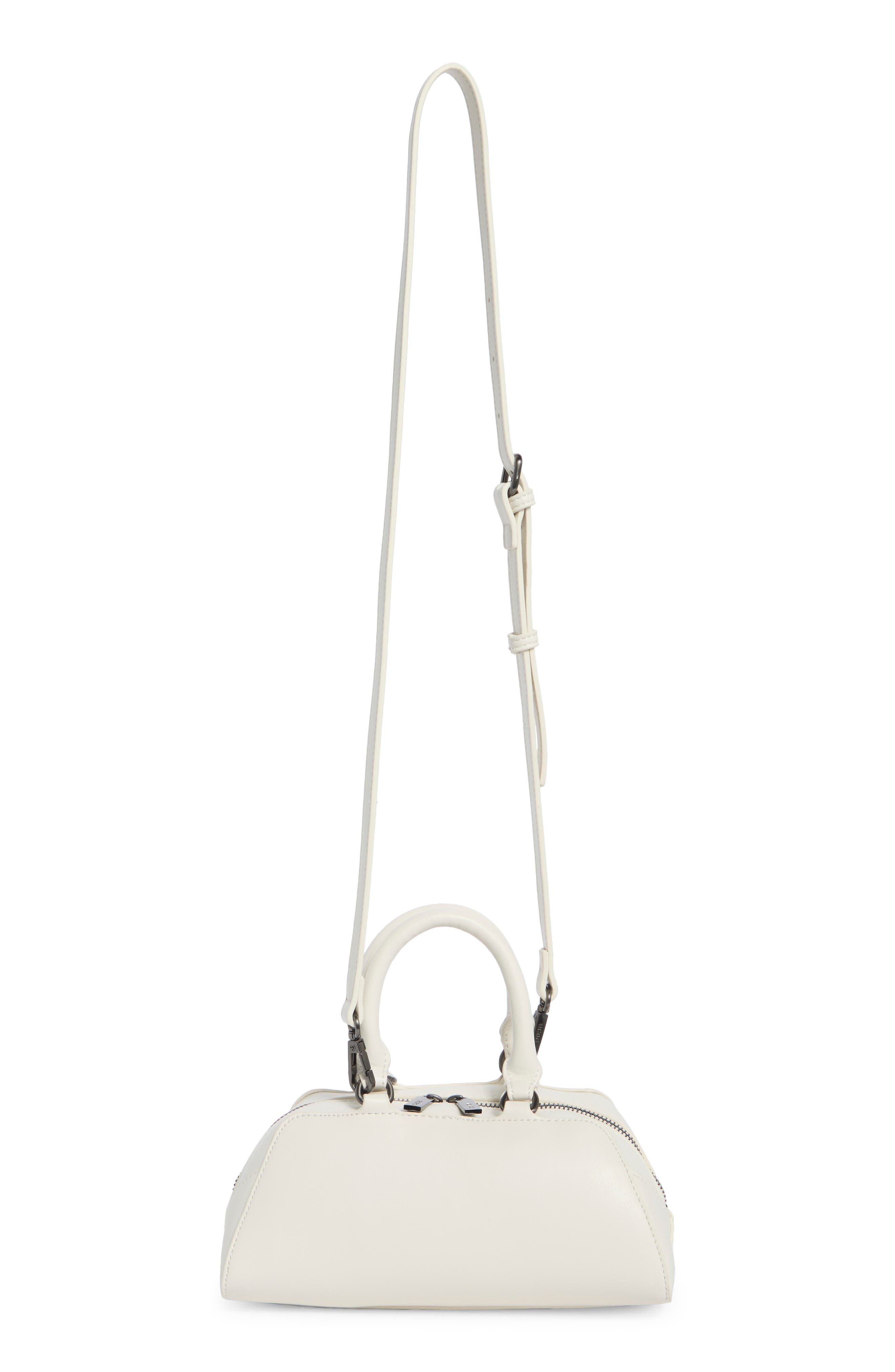 Faux Leather Top Handle Satchel, Main, color, POWDER