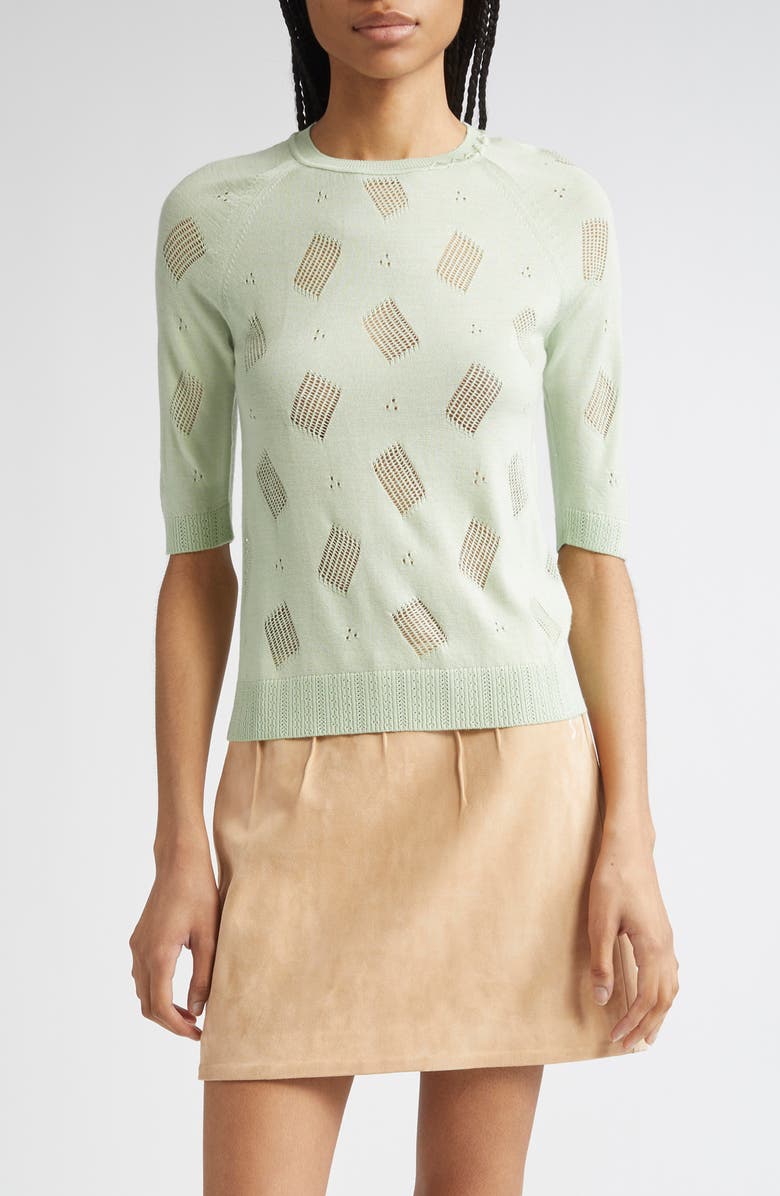 Marni Openwork Virgin Wool & Silk Sweater, Main, color, 00V07 Light Lime