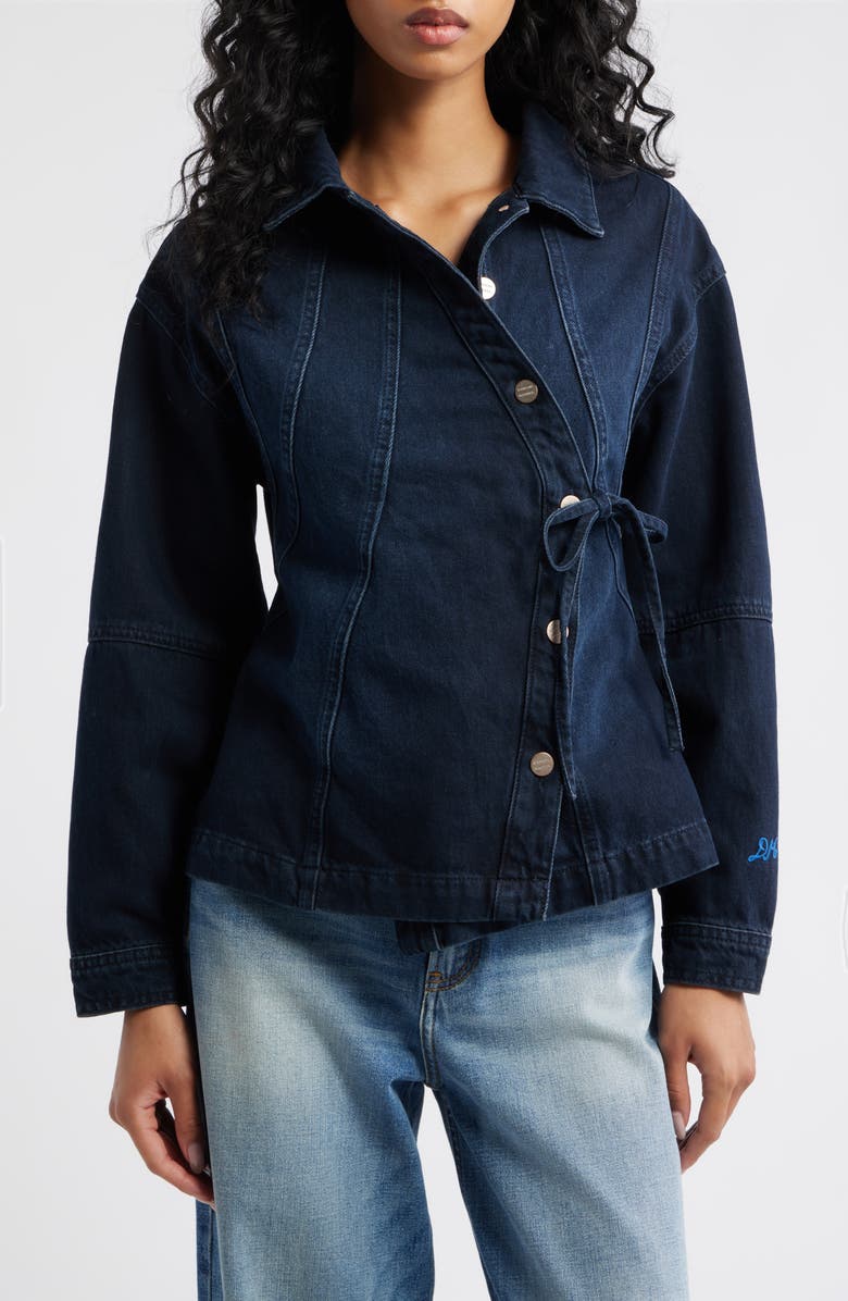 Damson Madder Finella Asymmetric Denim Shirt Jacket, Main, color, Blue