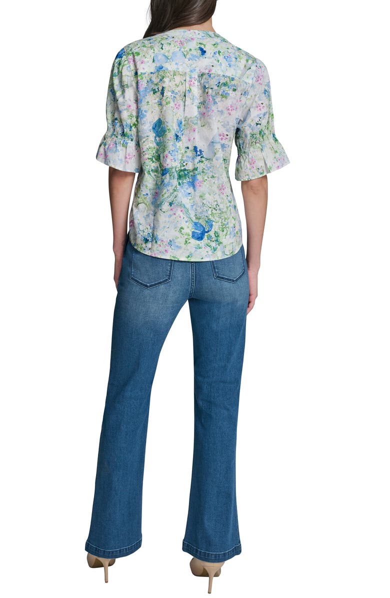 KARL LAGERFELD PARIS Print Puff Sleeve Top, Alternate, color, Sky Blue Multi