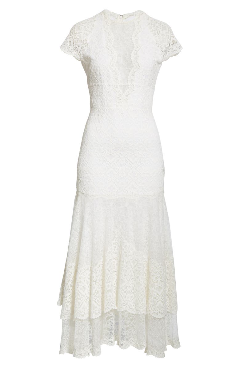Simkhai Jonathan Simkhai Tiered Mixed Lace Midi Dress, Alternate, color, 