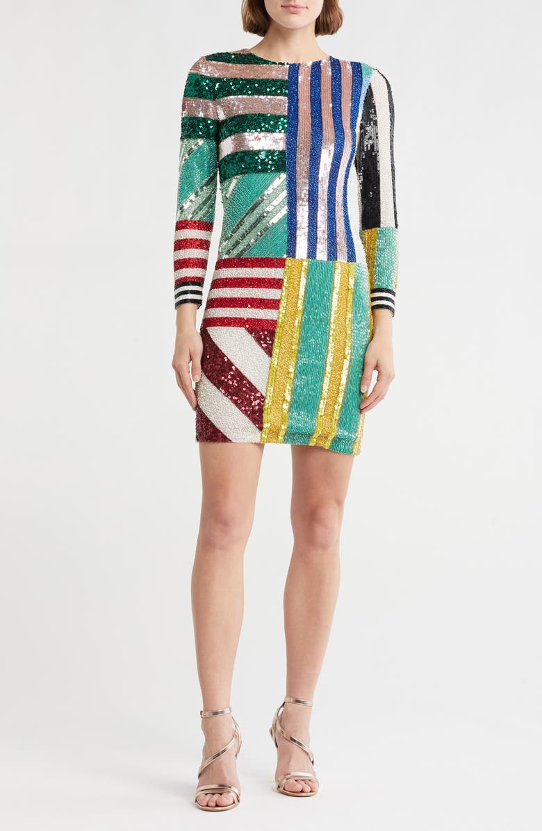 Alice + Olivia Delora Embellished Long Sleeve Dress, Main, color,
