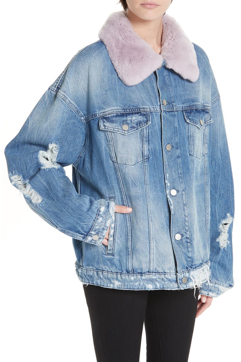 Rocky 2 Denim Jacket with Genuine Orylag® Rabbit Fur Trim, Alternate, color, VINT BLUE