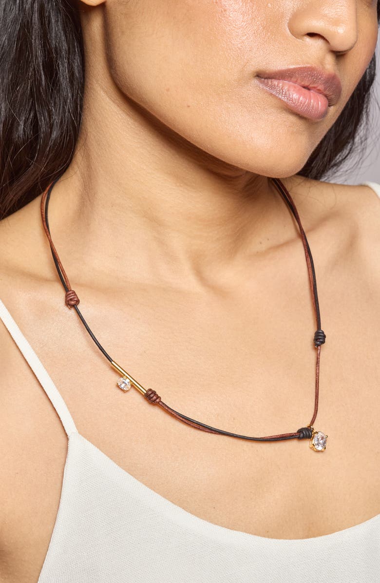 Lady Grey Crystal Knot Cubic Zirconia Necklace, Alternate, color, Gold/ Black/ Multi