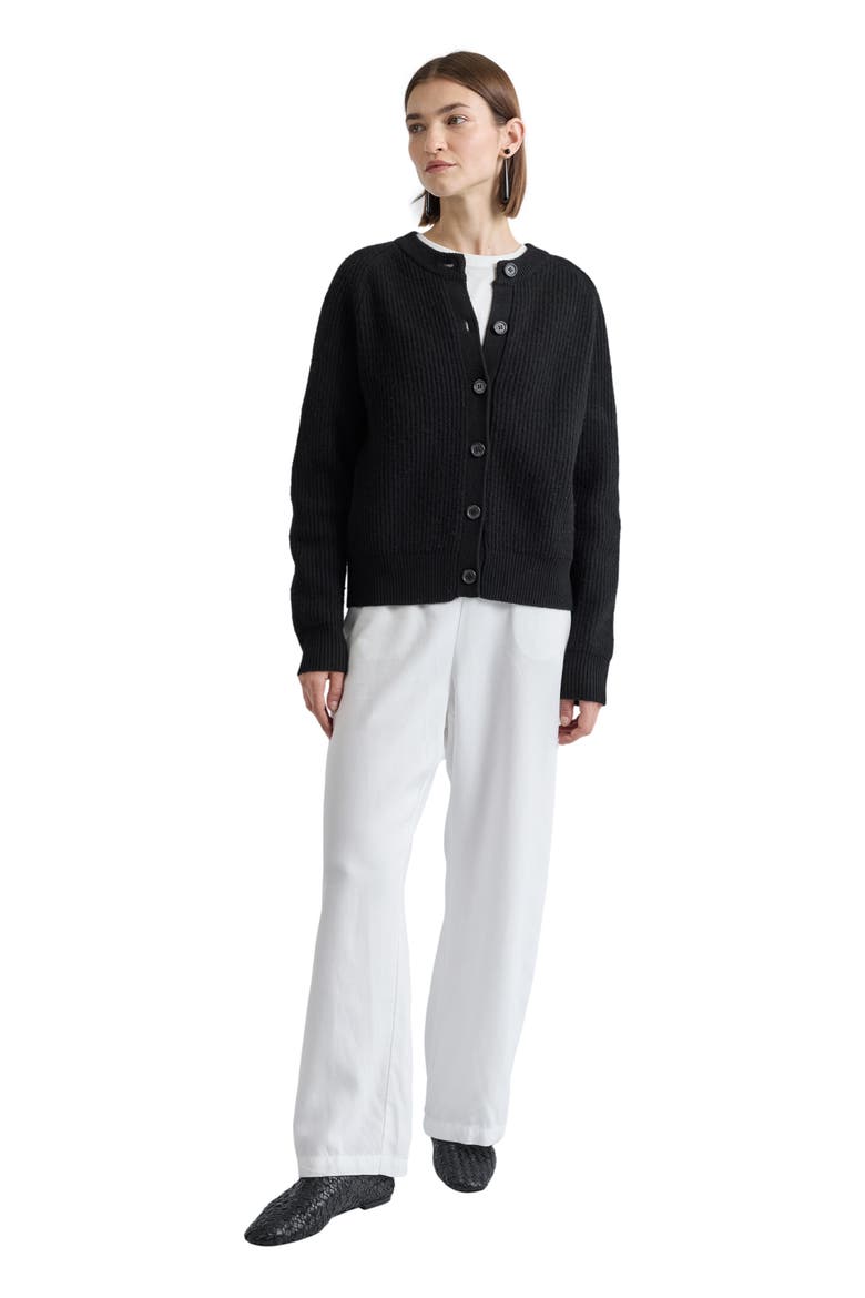 Button Up Wool Cropped Cardigan, Main, color, Black
