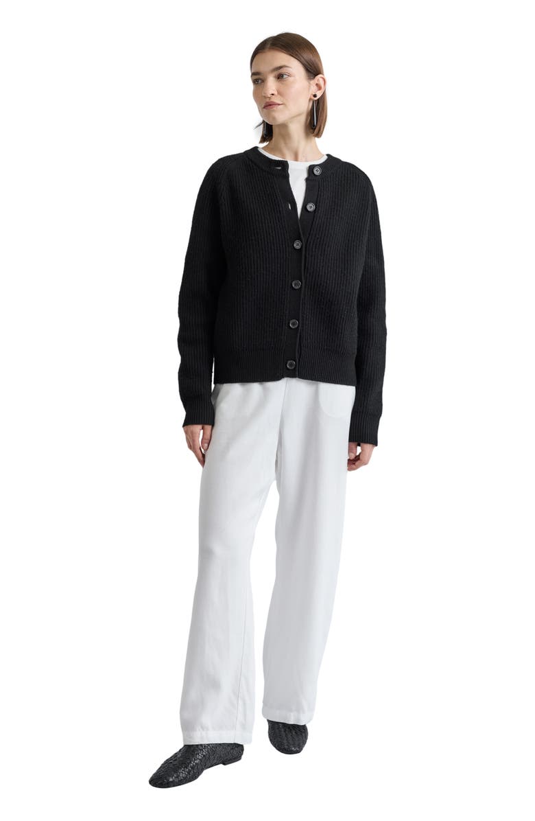 Almina Concept Button Up Wool Cropped Cardigan, Main, color, Black