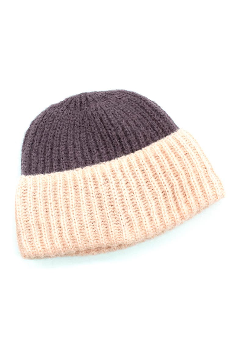 Chunky Colorblock Beanie, Main, color, DUSTY PRUNE/ BP