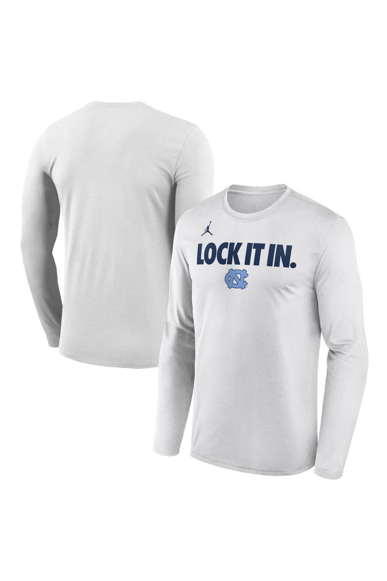 Men's Jordan Brand  White North Carolina Tar Heels 2026 On-Court Bench Long Sleeve T-Shirt, Main, color, White