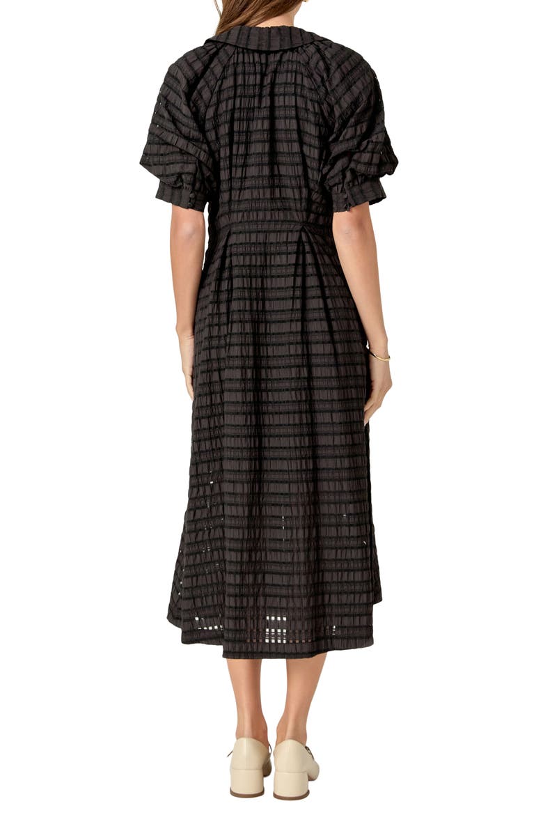 Seersucker Check Cotton Blend Midi Dress, Alternate, color, BLACK