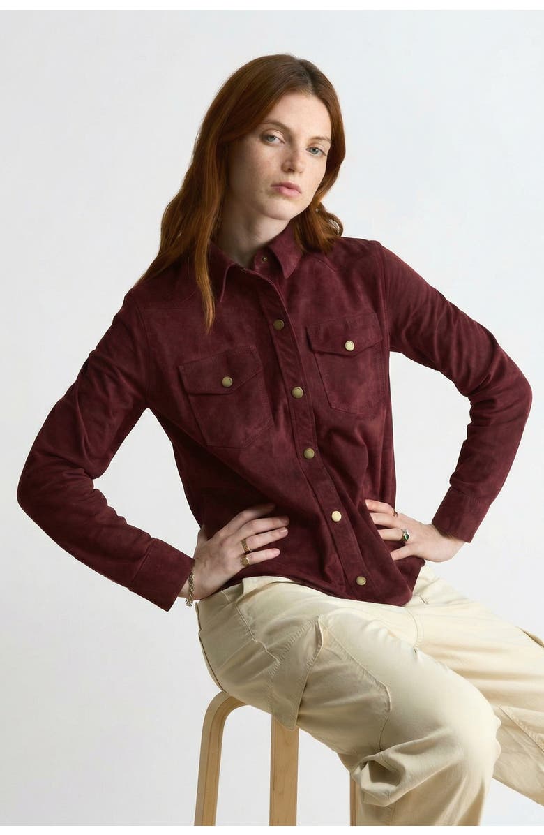 FURNIQ UK Juliet Suede Shirt, Alternate, color, Burgundy