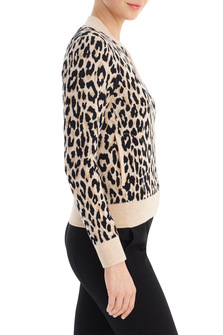 Leopard Bomber Sweater, Alternate, color, CAMEL KHAKI BLACK LEOPARD