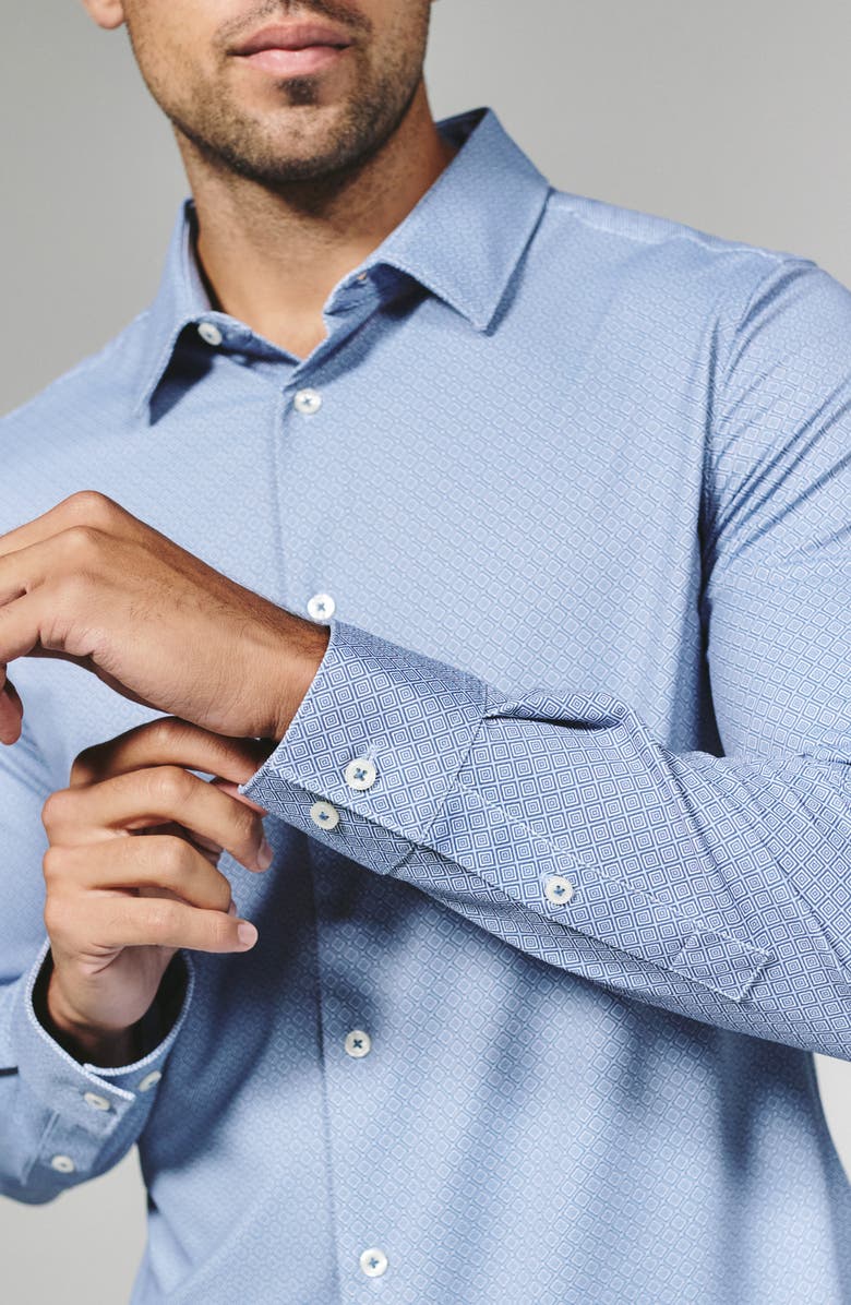 7 Diamonds Wilhelm Geo Print Wrinkle Resistant Performance Button-Up Shirt, Alternate, color, Dusty Blue