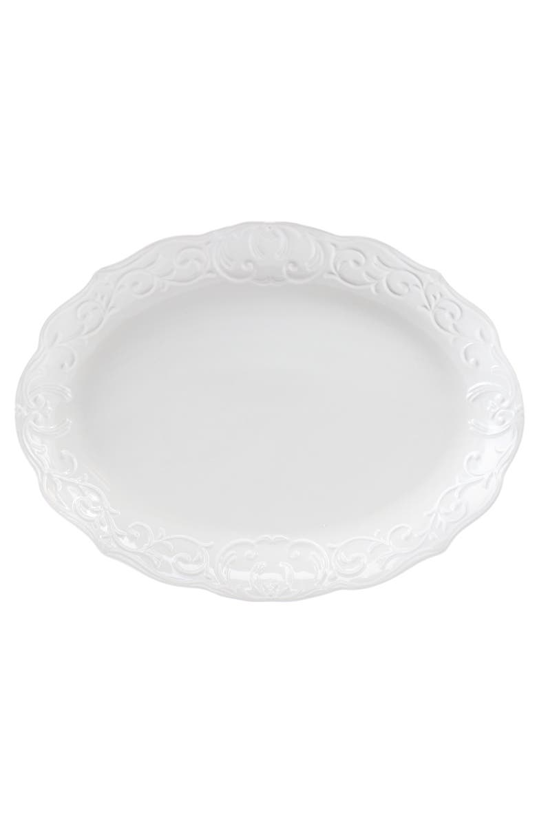 Gibson Home Bountiful Joy 18.75 x 14 Inch Durastone Oval Platter, Main, color, White