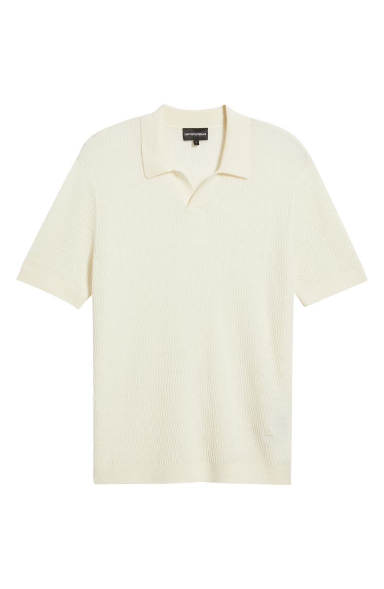 Emporio Armani Johnny Collar Short Sleeve Twisted Rib Wool Polo Sweater, Alternate, color, Solid Ivory