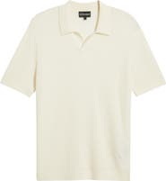 Emporio Armani Johnny Collar Short Sleeve Twisted Rib Wool Polo Sweater