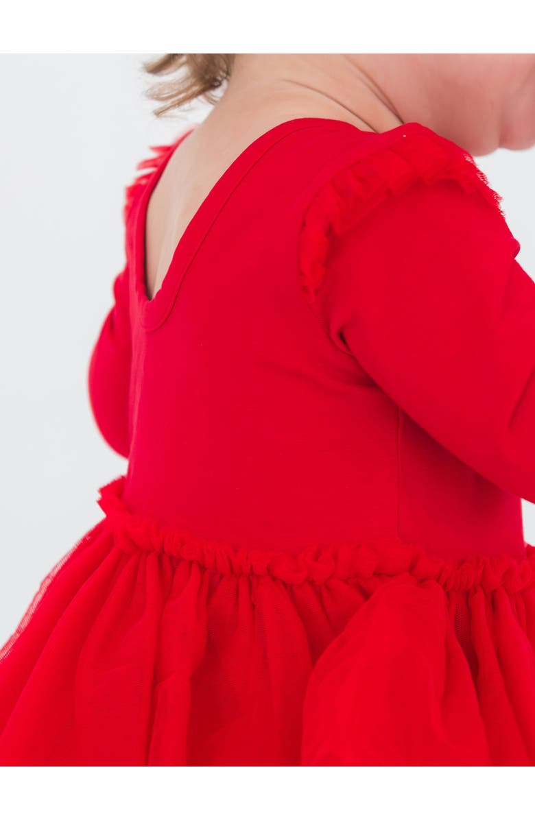 RuffleButts Baby Girls Flutter Tulle Long Sleeve Twirl Romper, Alternate, color, Red
