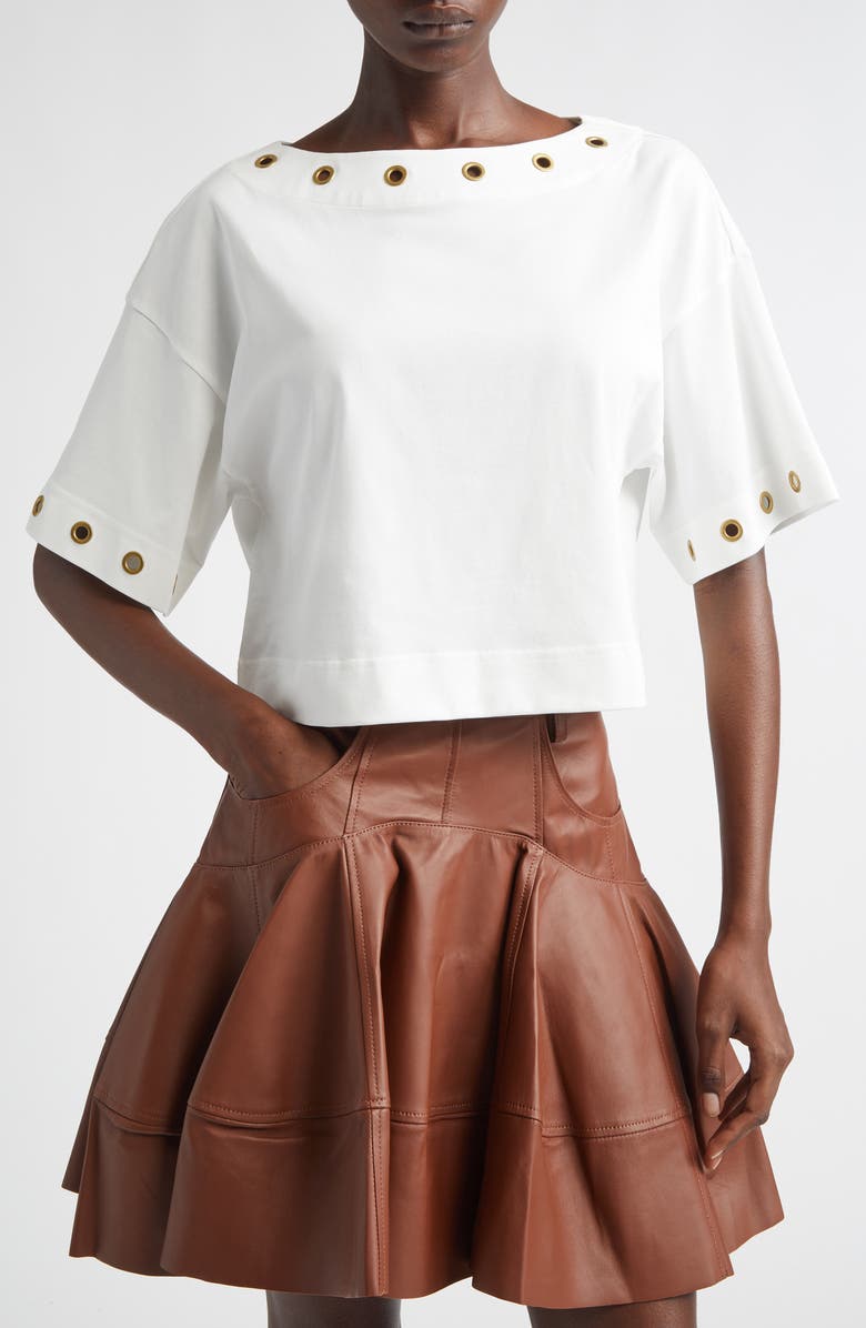 Zimmermann Grommet Boat Neck Cotton T-Shirt, Main, color, Ivory