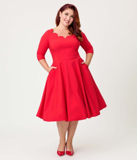 Plus Size Scalloped Neck Swing Dress