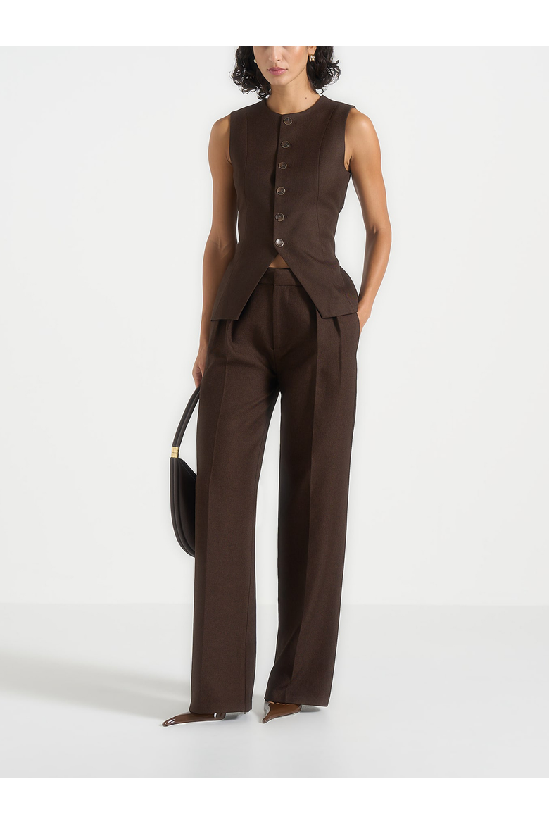 Maisie Tailored Crew Neck Cinch Waistcoat, Alternate, color, Brown
