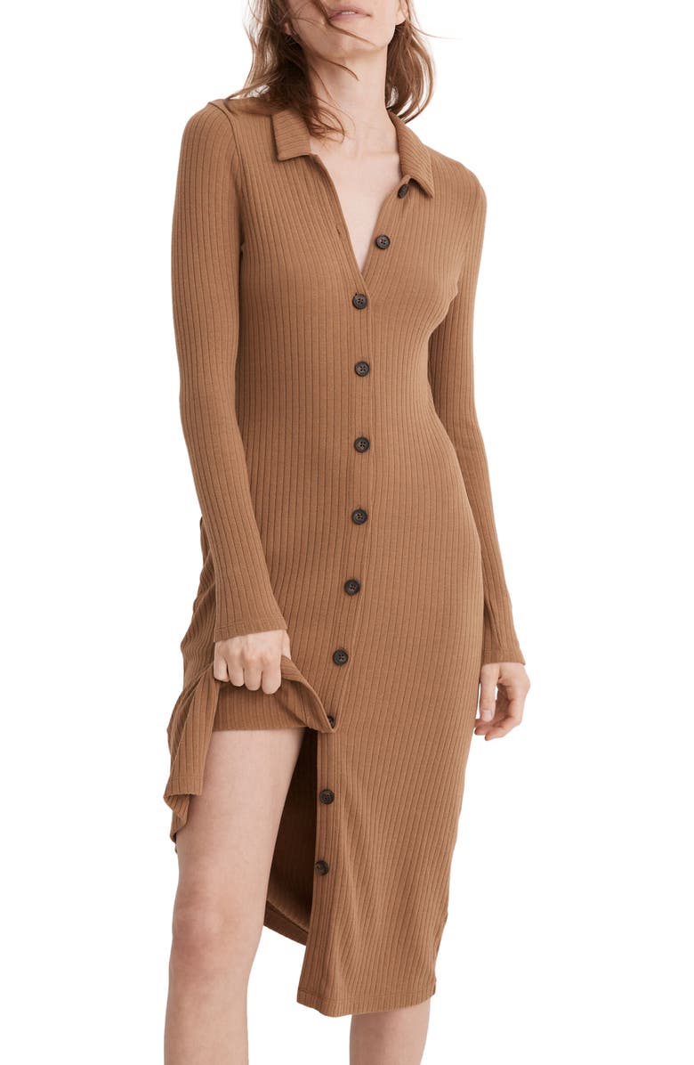 Madewell Long Sleeve Button-Up Midi Shirtdress, Main, color,