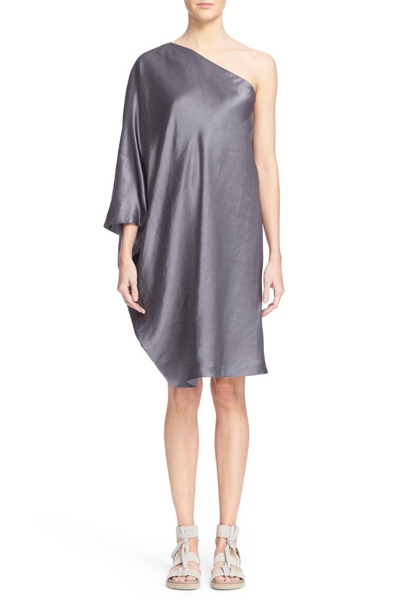 'Triptych' One-Shoulder Light Doppio Dress, Main, color, SMOKE