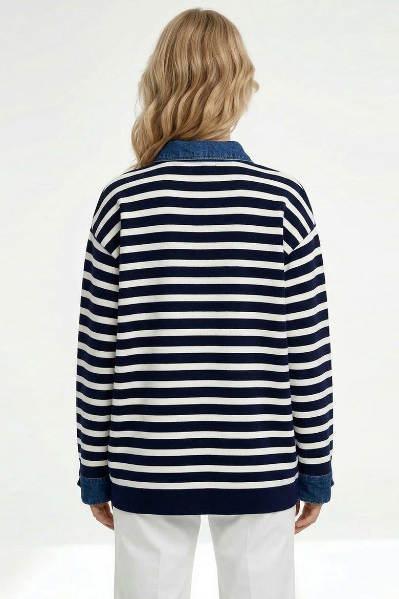 Gaetan Long Sleeve Striped Knit Cardigan, Alternate, color, Navy