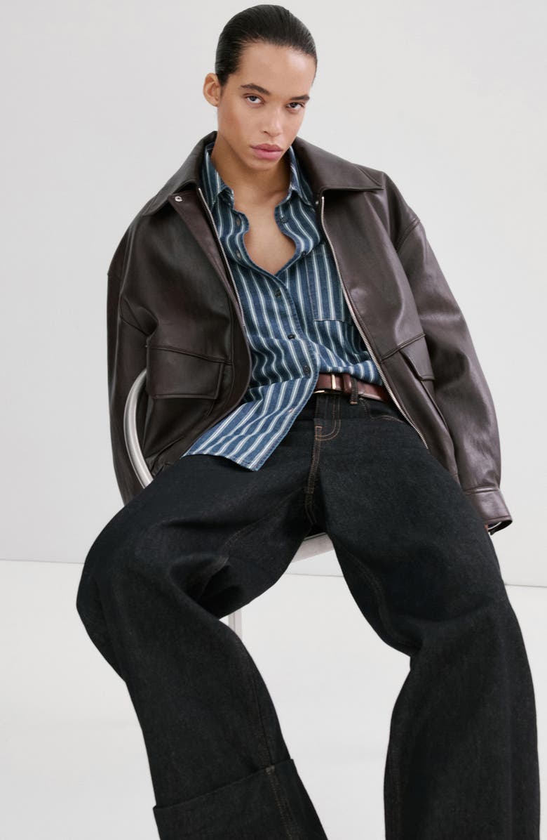 MANGO Stripe Oversize Denim Shirt, Alternate, color, Blue