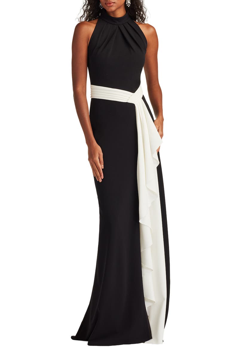 Tadashi Shoji Sleeveless Sheath Gown, Alternate, color, Black/ Ivory