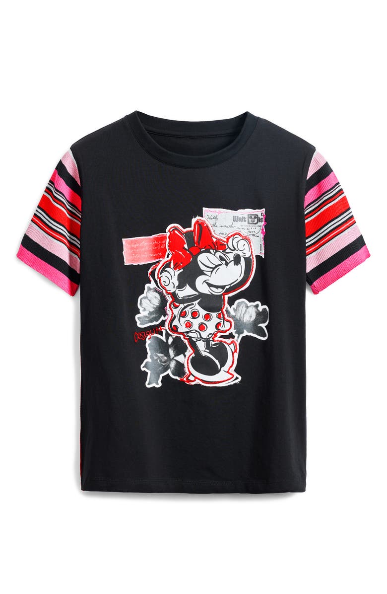 Desigual Minnie Mouse Stripe Sleeve Graphic T-Shirt, Alternate, color, Black