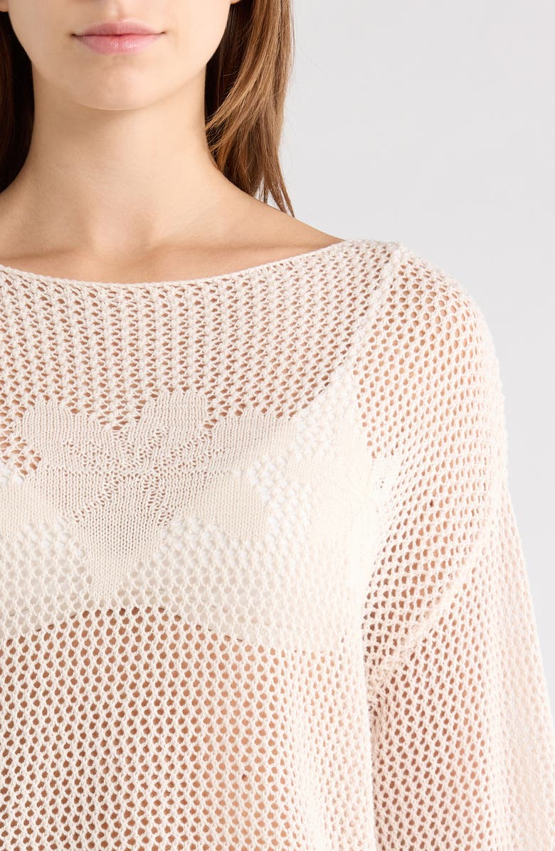 PacSun Juli Floral Boat Neck Openwork Top, Alternate, color, Ivory