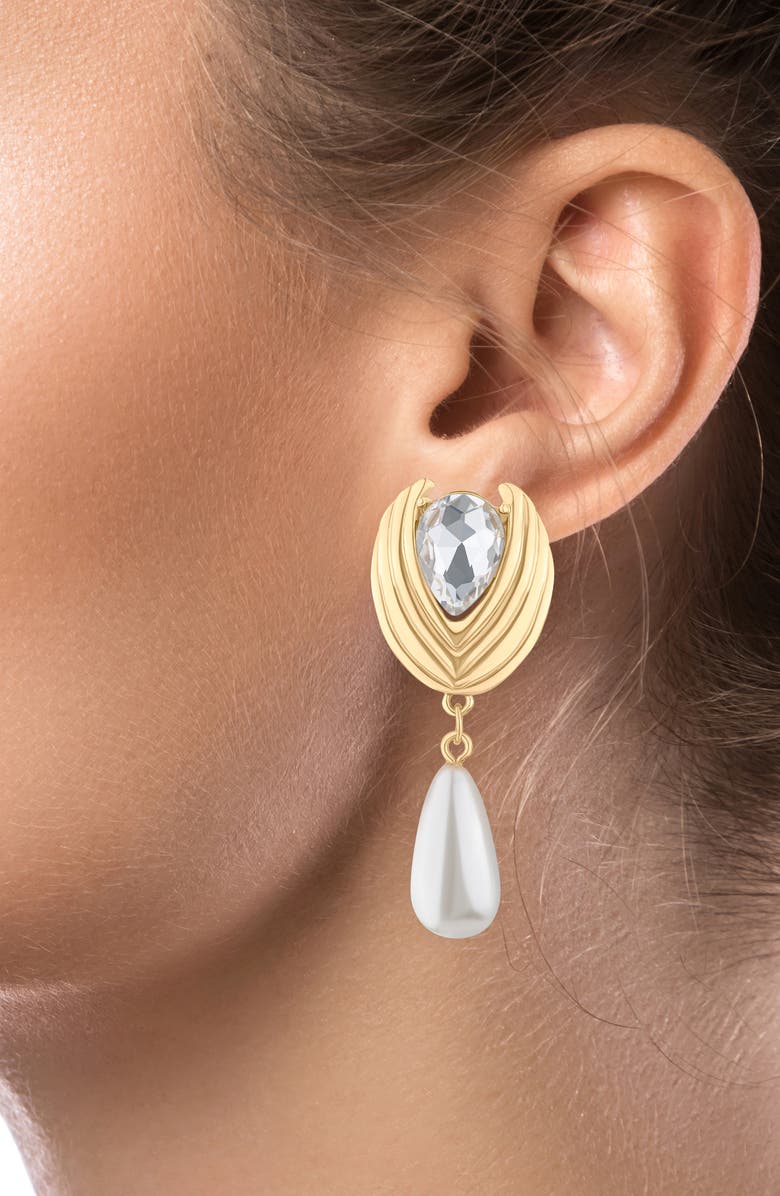 JARDIN Crystal & Faux Pearl Drop Statement Earrings, Alternate, color, White/ Gold